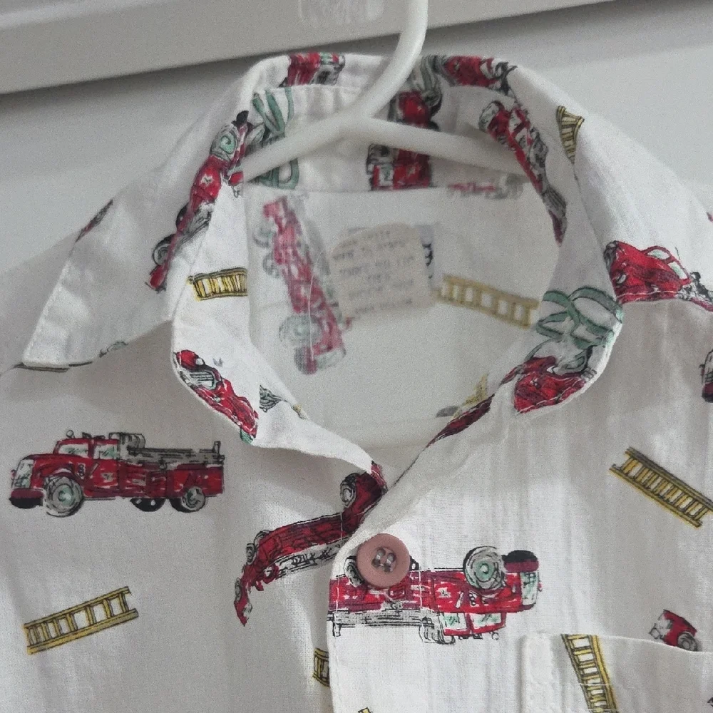 Kids Fire Truck Button-Down Shirt - White